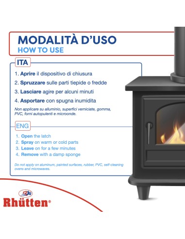 rhutten fuliggi stop spray - 750ml - pulitore vetri caminetti stufe forni: tuttocasashop.it: pulizia e cura della casa
