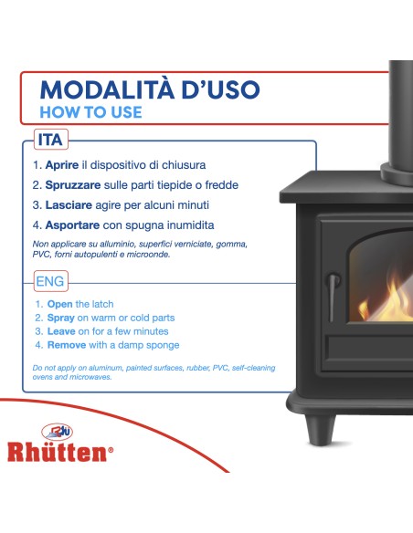 rhutten fuliggi stop spray - 750ml - pulitore vetri caminetti stufe forni: tuttocasashop.it: pulizia e cura della casa