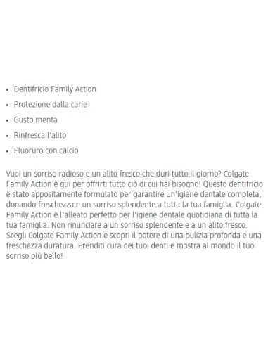 colgate dentifricio 75ml family action - denti forti e bianchi alito fresco: tuttocasashop.it: igiene e cura della persona