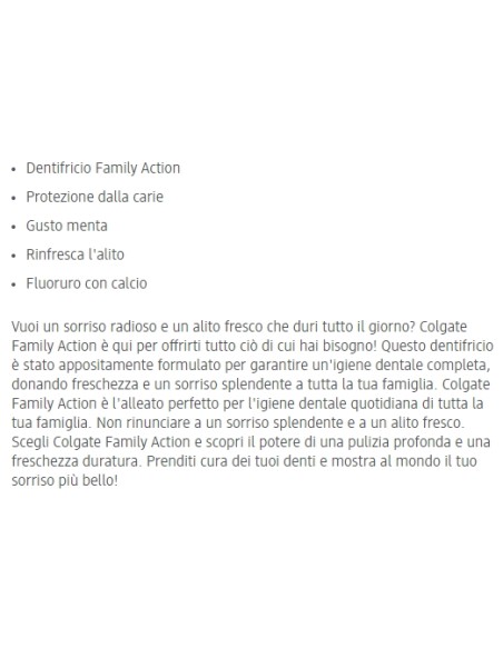 colgate dentifricio 75ml family action - denti forti e bianchi alito fresco: tuttocasashop.it: igiene e cura della persona