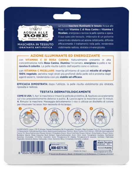 acqua alle rose maschera in tessuto idratante anti-fatica - vitamina c: tuttocasashop.it: igiene e cura della persona