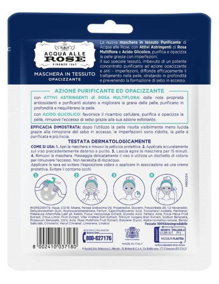 acqua alle rose maschera in tessuto opacizzante anti-imperfezioni: tuttocasashop.it: igiene e cura della persona