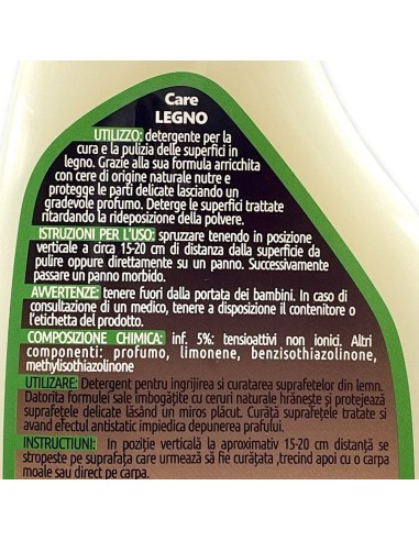 care detergente legno spray 500ml - deterge protegge e lucida: tuttocasashop.it: pulizia e cura della casa
