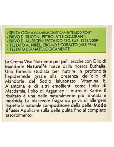 natural'e' crema viso ipoallergenica nutriente - 75ml - olio di mandorle: tuttocasashop.it: igiene e cura della persona