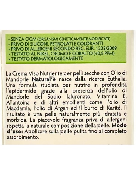 natural'e' crema viso ipoallergenica nutriente - 75ml - olio di mandorle: tuttocasashop.it: igiene e cura della persona