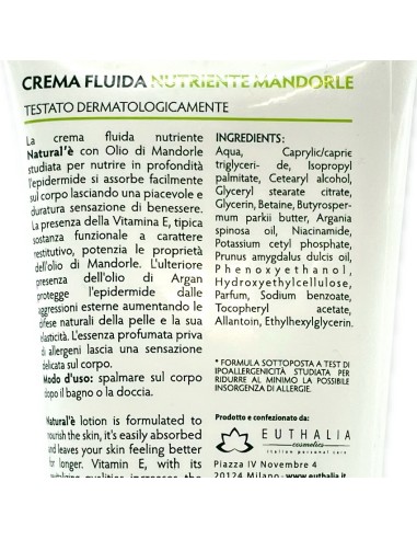 natural'e' crema fluida ipoallergenica nutriente - 200ml - olio di mandorle: tuttocasashop.it: igiene e cura della persona