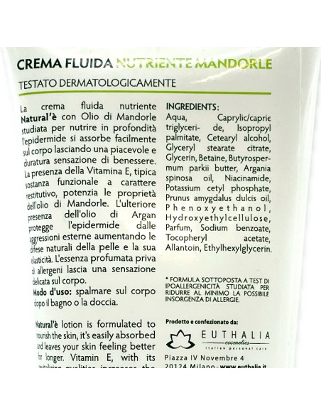 natural'e' crema fluida ipoallergenica nutriente - 200ml - olio di mandorle: tuttocasashop.it: igiene e cura della persona