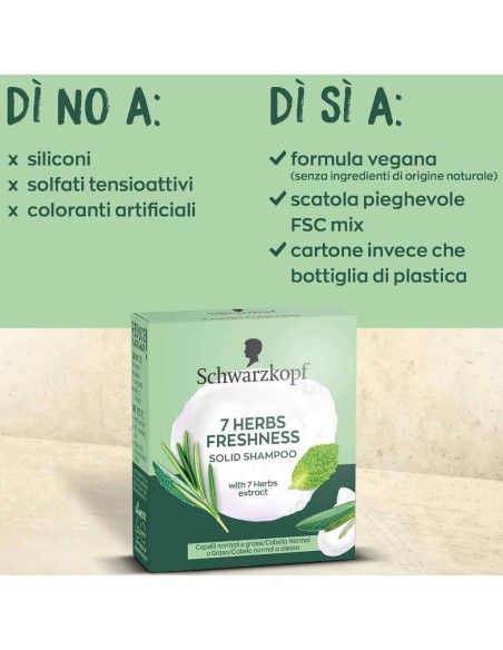 schwarzkopf shampoo solido - 60g - con estratti delle 7 erbe - freshness: tuttocasashop.it: igiene e cura della persona