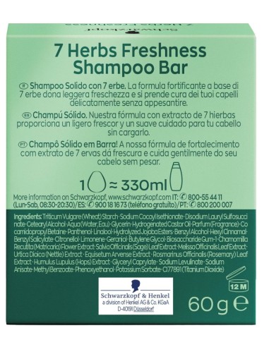 schwarzkopf shampoo solido - 60g - con estratti delle 7 erbe - freshness: tuttocasashop.it: igiene e cura della persona