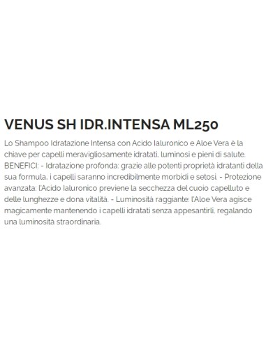 venus shampoo 250ml - idratazione intensa - acido ialuronioco - aloe vera: tuttocasashop.it: igiene e cura della persona