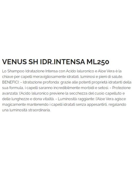 venus shampoo 250ml - idratazione intensa - acido ialuronioco - aloe vera: tuttocasashop.it: igiene e cura della persona