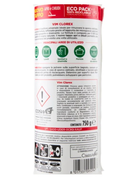 vim clorex detergente in polvere per superfici - 750g: tuttocasashop.it: pulizia e cura della casa