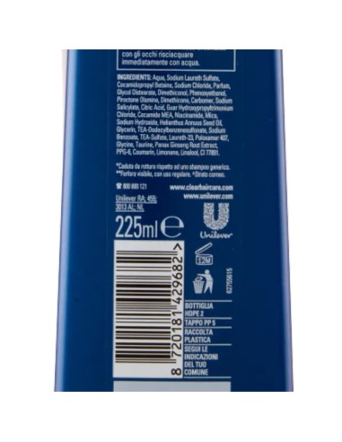 clear shampoo antiforfora 225ml - anti caduta rinforzante per capelli deboli: tuttocasashop.it: igiene e cura della persona