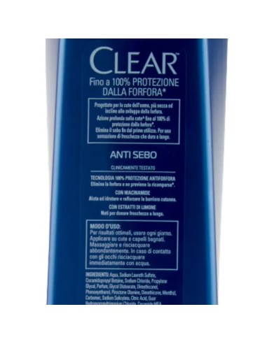 clear shampoo antiforfora 225ml - anti sebo - per capelli e cute grassa: tuttocasashop.it: igiene e cura della persona