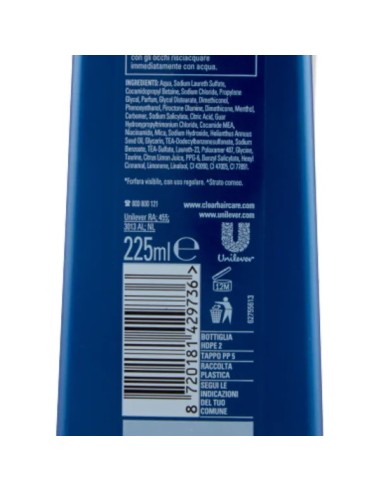 clear shampoo antiforfora 225ml - anti sebo - per capelli e cute grassa: tuttocasashop.it: igiene e cura della persona