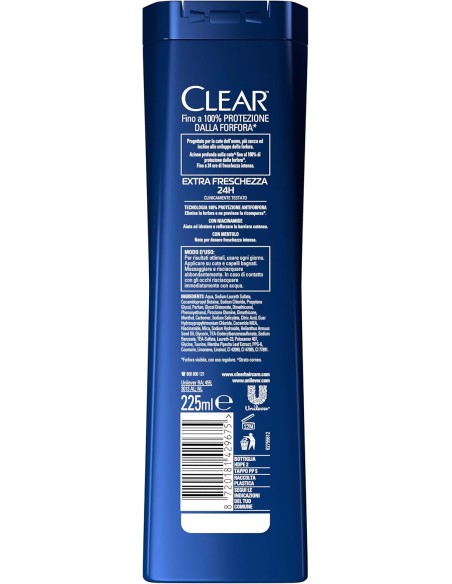 clear shampoo antiforfora 225ml - extra freschezza 24h: tuttocasashop.it: igiene e cura della persona