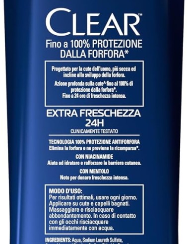 clear shampoo antiforfora 225ml - extra freschezza 24h: tuttocasashop.it: igiene e cura della persona
