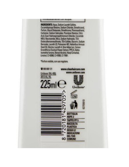 clear shampoo antiforfora - 225ml - sport - idratazione quotidiana: tuttocasashop.it: igiene e cura della persona