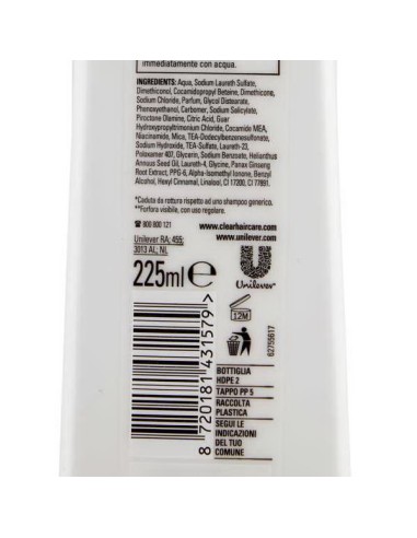 clear shampoo antiforfora - 225ml - sport - riequilibrante quotidiano: tuttocasashop.it: igiene e cura della persona