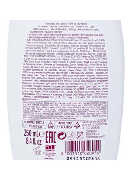 nidra docciaschiuma 250ml - doccia latte - delicato - con latte di mandorla: tuttocasashop.it: igiene e cura della persona
