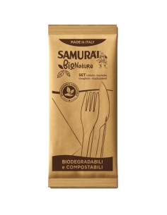 samurai bio nature set forchetta + coltello + tovagliolo + stuzzicadenti: tuttocasashop.it: carta & monouso