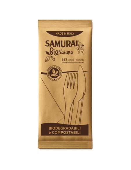 samurai bio nature set forchetta + coltello + tovagliolo + stuzzicadenti: tuttocasashop.it: carta & monouso