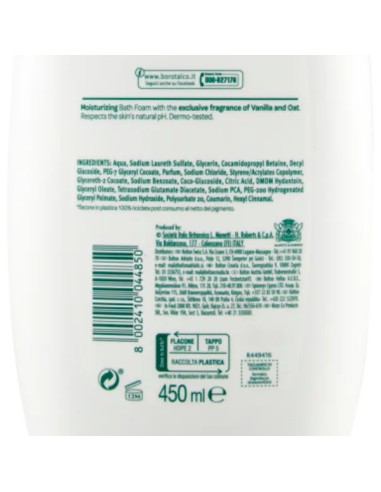 borotalco bagnoschiuma - 450ml - idratante - vaniglia e avena: tuttocasashop.it: igiene e cura della persona