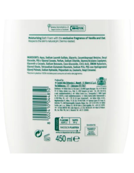 borotalco bagnoschiuma - 450ml - idratante - vaniglia e avena: tuttocasashop.it: igiene e cura della persona