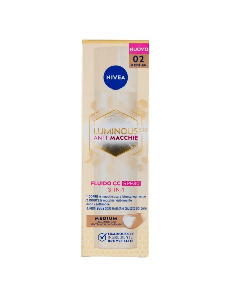 nivea luminous 630 anti-macchie fluido cc spf30 3in1 - 02 medium - 40ml: tuttocasashop.it: igiene e cura della persona