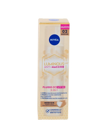 nivea luminous 630 anti-macchie fluido cc spf30 3in1 - 02 medium - 40ml: tuttocasashop.it: igiene e cura della persona