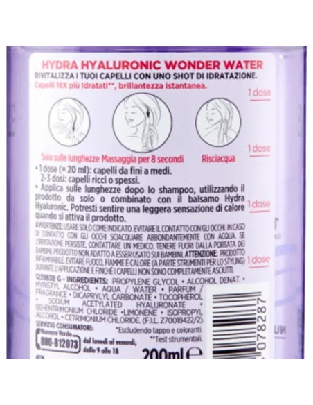 elvive wonder water hydra hyaluronic 8 secondi - 200ml - balsamo lamellare: tuttocasashop.it: igiene e cura della persona