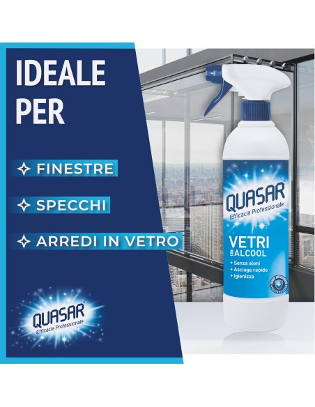 quasar vetri detergente spray - 680ml - con erogatore - con alcool: tuttocasashop.it: pulizia e cura della casa
