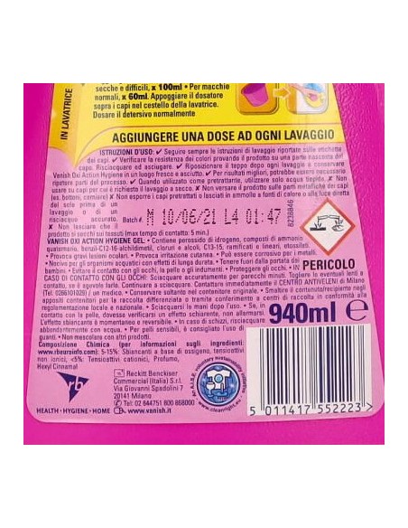 vanish oxy action gel - xxl 940ml - classico - rosa - additivo smacchiante: tuttocasashop.it: prodotti per bucato e tessuti