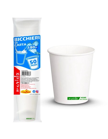 movida bicchieri in cartoncino - 180ml - 50 pezzi - bianco: tuttocasashop.it: carta & monouso