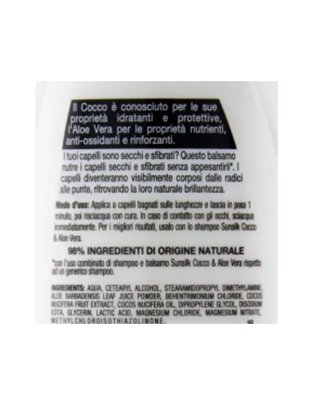 sunsilk balsamo 200ml cocco e aloe vera - per capelli secchi e sfibrati: tuttocasashop.it: igiene e cura della persona