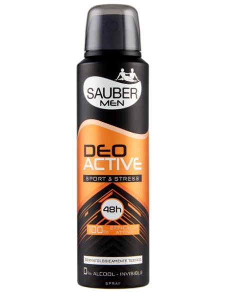 sauber deodorante spray 150ml - men deo active sport & stress 48h no alcool: tuttocasashop.it: igiene e cura della persona