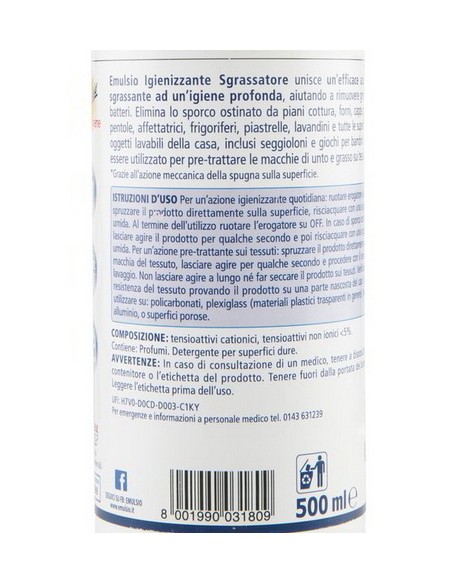emulsio +higiene igienizzante sgrassatore 500ml - rimuove germi e batteri: tuttocasashop.it: pulizia e cura della casa