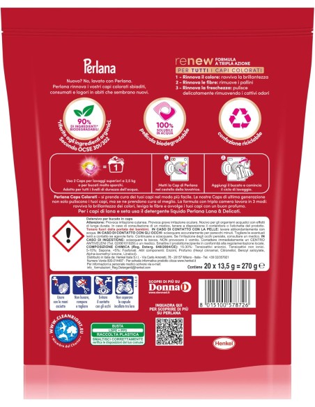 perlana renew color - 20 capsule di detersivo per tutti i capi colorati: tuttocasashop.it: prodotti per bucato e tessuti