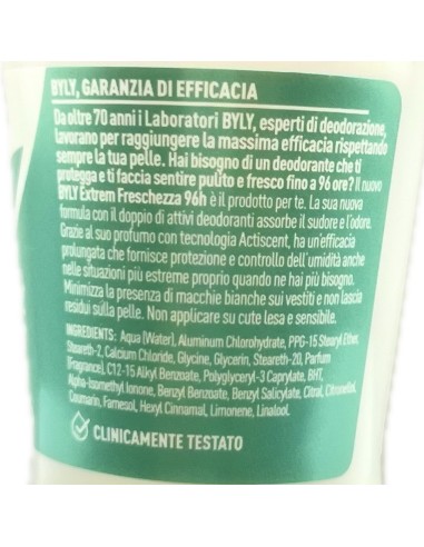 byly deodorante roll-on 50ml - 96h - extreme freschezza: tuttocasashop.it: igiene e cura della persona
