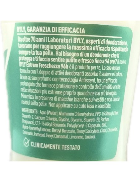 byly deodorante roll-on 50ml - 96h - extreme freschezza: tuttocasashop.it: igiene e cura della persona