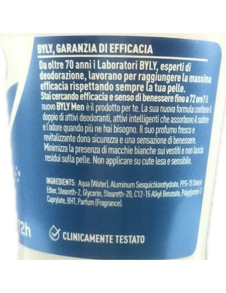 byly deodorante roll-on 50ml - 72h - for men: tuttocasashop.it: igiene e cura della persona