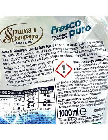 spuma di sciampagna deterivo lavatrice liquido 20 lavaggi 1 litro - fresco: tuttocasashop.it: prodotti per bucato e tessuti
