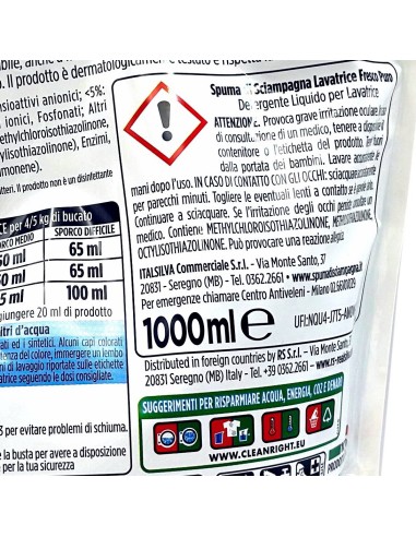 spuma di sciampagna deterivo lavatrice liquido 20 lavaggi 1 litro - fresco: tuttocasashop.it: prodotti per bucato e tessuti