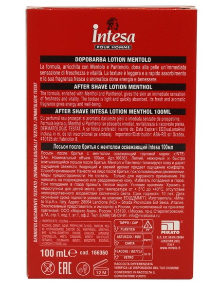intesa pour homme after shave lozione dopobarba 100ml - rinfrescante: tuttocasashop.it: igiene e cura della persona