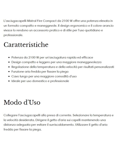mistral fire compact asciugacapelli 2100w - professionale - arancione: tuttocasashop.it: altro - bazar