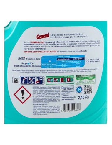 general detersivo lavatrice liquido 60 lavaggi 2400ml - universale: tuttocasashop.it: prodotti per bucato e tessuti