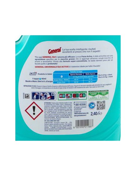 general detersivo lavatrice liquido 60 lavaggi 2400ml - universale: tuttocasashop.it: prodotti per bucato e tessuti