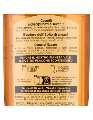 elvive l'oreal shampoo 300ml - liss intense - lisciante per capelli secchi: tuttocasashop.it: igiene e cura della persona