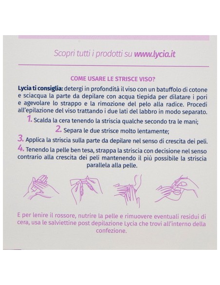 lycia 20 strisce depilatorie viso + 4 salviettine per pelli sensibili: tuttocasashop.it: igiene e cura della persona