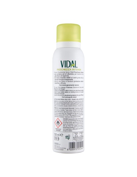 vidal deodorante spray - 150ml - freschezza intesa - bergamotto e zenzero: tuttocasashop.it: igiene e cura della persona